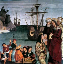 Maria Magdalena aan boord van een schip, van het altaarstuk van Sint Magdalen