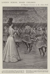 Kinderen van de London School Board bij gymnastiek in de Albert Hall