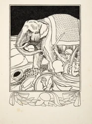 Porus Gered door zijn Olifant, uit Honderd Anekdotes van Dieren, uitgegeven 1924