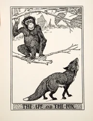 De aap en de vos, uit A Hundred Fables of Aesop, uitgegeven 1903 (gravure)