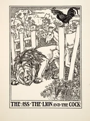 De ezel, de leeuw en de haan, uit Honderd fabels van Aesopus, uitgegeven 1903