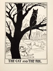 De kat en de vos, uit A Hundred Fables of Aesop, uitgegeven 1903 (gravure)