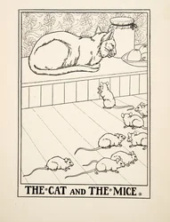 De Kat en de Muizen, uit Honderd Fabels van Aesopus, uitgegeven 1903 (gravure)