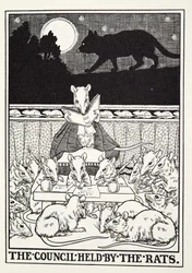 De raad gehouden door de ratten, uit Fontaine Fabels, uitgegeven 1905