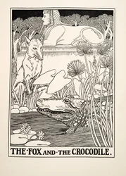 De vos en de krokodil, uit Honderd fabels van Aesopus, uitgegeven 1903