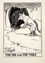 De Vos en de Wolf, uit Honderd Fabels van Aesopus, uitgegeven 1903 (gravure)