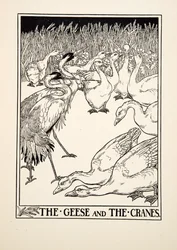 De ganzen en de kraanvogels, uit Honderd fabels van Aesopus, uitgegeven 1903