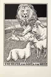 De vaars, de geit en het schaap, uit Fontaine Fabels, uitgegeven 1905