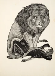 De leeuw en zijn verzorger, uit Honderd anekdotes van dieren, pub. 1924