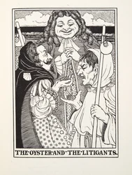 De oester en de procespartijen, uit Fontaine Fabels, uitgegeven 1905 (gravure)