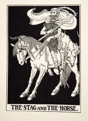 Het Hert en het Paard, uit Honderd Fabels van Aesopus, uitgegeven 1903 (gravure)