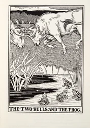 De twee stieren en de kikker, uit Fontaine Fabels, uitgegeven 1905