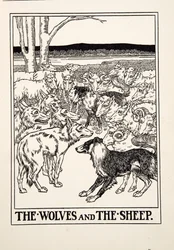 De wolven en de schapen, uit Honderd fabels van Aesopus, uitgegeven 1903