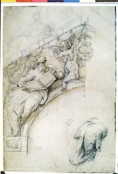 Studie voor een fresco met een profetenfiguur en twee putti
