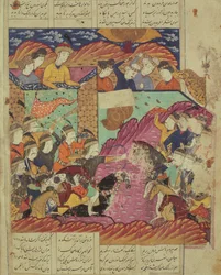 Slag tussen Feradin en Zahaki, illustratie uit de Shahnama (Boek der Koningen) door Abul-Qasim Manur Firdawsi (ca. 934-ca. 1020) 1619