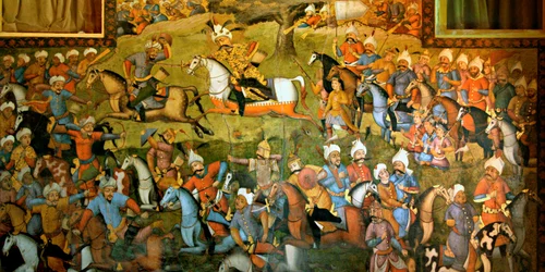 Slag bij Taher-Abad of Slag bij Merv met overwinning van Shah Ismail I op Muhammad Shaybani Khan, Ontvangsthal, Chehel Sotun, 1647