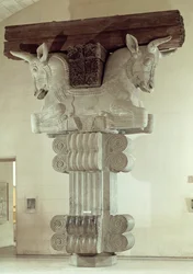 Kapiteel in Perzische stijl van een kolom in de Apadana, uit het Paleis van Darius de Grote in Susa, Iran, ca. 500 v.Chr.