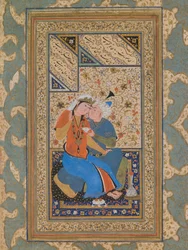 Paar in innige conversatie, Safavid Periode (aquarel op papier)