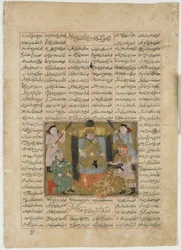 De dood van Sudaba door de hand van Rustam, uit een Shahnama (Boek der Koningen) door Firdawsi (gest. 1020)