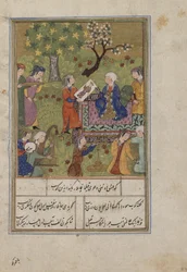 Folio uit een Khamsa (Kwintet) door Nizami; Shirin onderzoekt het portret van Khusraw, Iran, ca. 1500