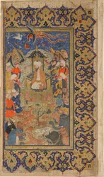 Folio uit Shahnama (Boek der Koningen) door Firdawsi; Sulayman op een troon