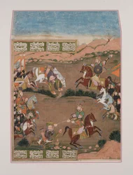 Kay-Khusrau schiet Qara Khan, uit de Shahnama