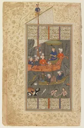 Kay Khusraw steekt de zee over uit een Shahnama (Boek der Koningen), ca. 1590-1600 (inkt, dekkende waterverf en goud op papier)