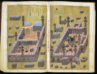 De moskeeën in Medina & Mekka, uit `Redenen voor Liefdadigheid, door Mustafa Al-Shukri, 1160