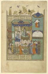 Nushirvan ondervraagt de indringer in zijn harem, ca. 1600