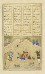 Perzisch 239 fol.190b B?zhan doodt H?m?n, illustratie uit de Shahnama (Boek der Koningen), door Abul-Qasim Mansur Firdawsi (c.934-c.1020), 1444