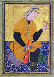 Portret van Hamida Banu Begum, met een zegel, geïllustreerde folio uit de Anthologie van Mir Ali, 1550