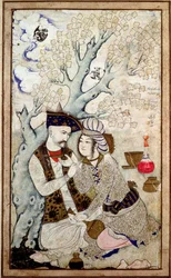 Portret van sjah Abbas I met een van zijn pages, gesigneerd Muhammad Qasim