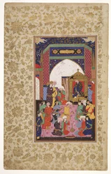 Gevangene voor de Sjah, ca. 1650 (Dekkende aquarel en goud op papier)