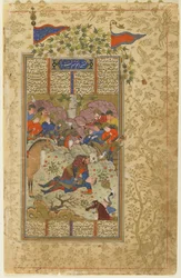 Rustam doodt Suhrab uit een Shahnama