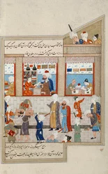 Scène met Hosein Ibn Baikara van de Timuriden, miniatuur, Perzië 16e eeuw