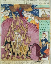 Siavashs vuurproef, illustratie uit de Shahnama (Boek der Koningen) door Abul-Qasim Manur Firdawsi (ca. 934-ca. 1020) 1619