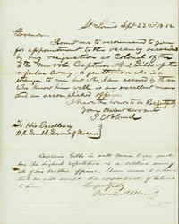 Brief ondertekend P.E. Bland, St. Louis, aan H.R. Gamble, Gouverneur van Missouri, 22 september 1862