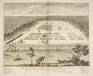Een uitzicht op Savannah zoals het stond op 29 maart 1734, gegraveerd door P. Fourdrinier, Londen, c.1735