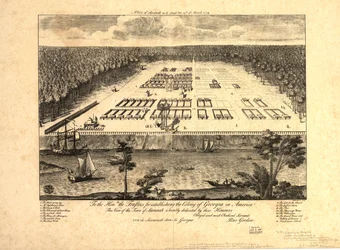 Gezicht op Savannah zoals het er op 29 maart 1734 uitzag. LOC 97683565