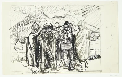 Italiaanse boeren handelen met een marskramer