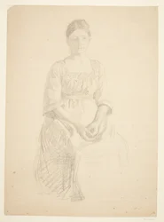De vrouw van de kunstenaar poseert voor een portret van mevrouw Thora Karl Madsen voor het schilderij: Faaborgmuseets Inwijding (1910-11)