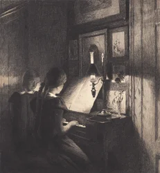 Twee kleine meisjes bij een piano