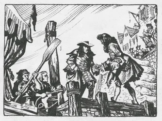 Brixham, waar Willem, Prins van Oranje, in 1688 landde om de Engelse troon op te eisen (litho)
