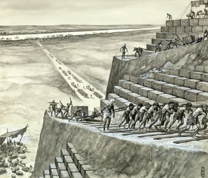 De bouw van de grote piramide van Gizeh