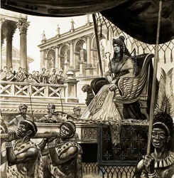 Cleopatra gedragen op een draagstoel