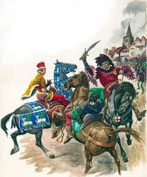 De burgemeester van Londen valt Wat Tyler (geb. 1381) aan (gouache op papier)