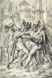 De Siciliaanse vespers (Vespri siciliani) volksopstand van het eiland Sicilië tegen de feodale overheersing van de Franse koning Karel van Anjou, die plaatsvond in Palermo en Corleone, 31/03/1282, Paaszaterdag