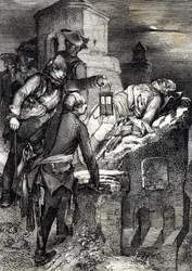 De dood van koning Karel (of Carl) XII van Zweden (1682-1718) tijdens het beleg van het eerste Noorse fort Fredriksten