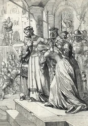 De executie van Lady Jane Grey (1537-1554) Veertekening uit Anton Ziegler