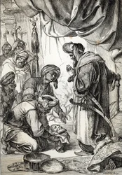 Het hoofd van Ali Pasha van Janina (1750-1822) gepresenteerd door de Sicars aan Sultan Mahmud II